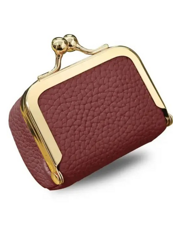 wine red mini leather coin purse