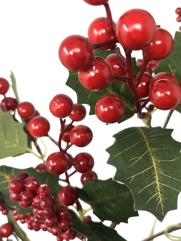 24" holly berry spay with gold veins