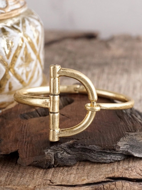 equestrian loop horse bit hook bracelet in gold