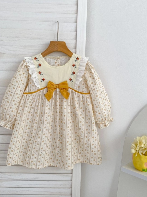 yellow floral embroidered dress