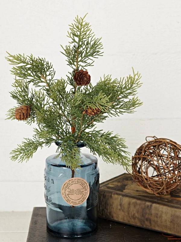 15" pick soft touch evergreen cedar with birchcones