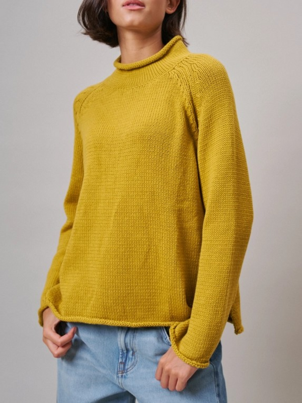 mustard mock neck cotton knit sweater