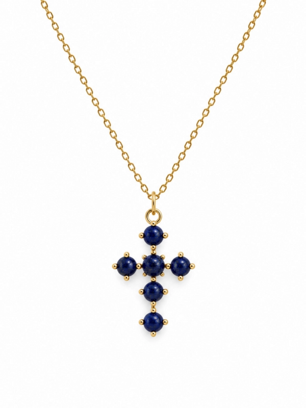 lapis blue natural stone cross pendant necklace