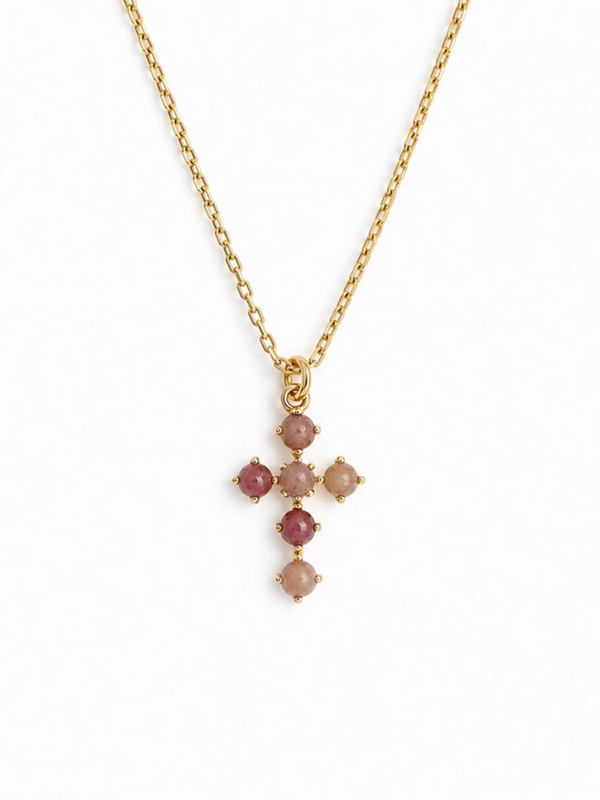 blush quartz natural stone cross pendant necklace