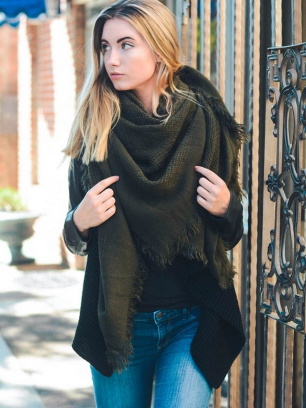 olive open weave square scarf