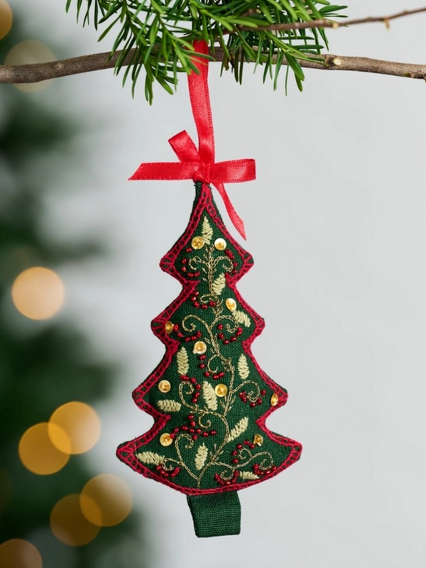 Adorned Christmas Tree Embroidered Ornament