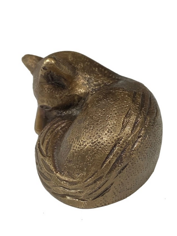 antiqued brass sleeping fox tabletop decor