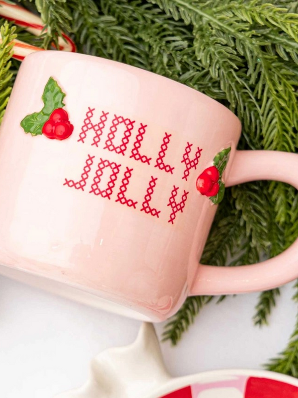 Holly Jolly Pink Lettered Coffee Mug, 8 oz
