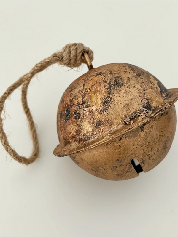 3" large sleigh jingle bell un a brass finish with jute hanger