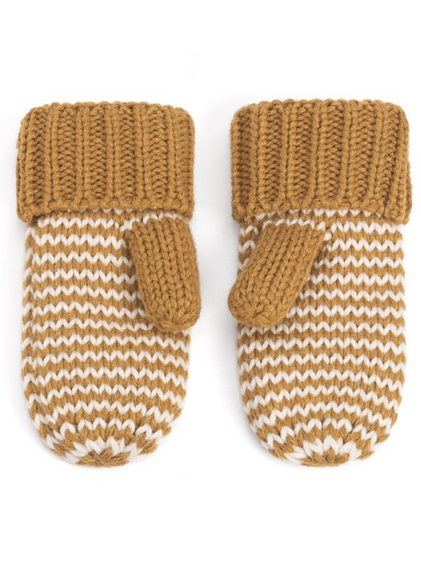 brown classic knit winter mittens for kids