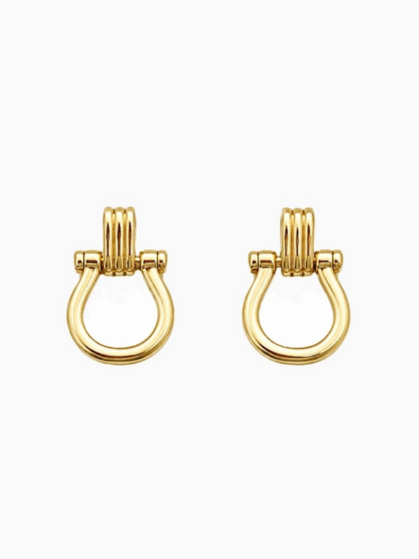 gold door knocker horsebit link drop earrings