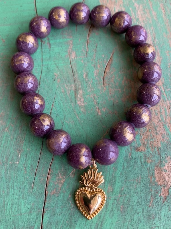 royal sacred heart purple bead bracelet