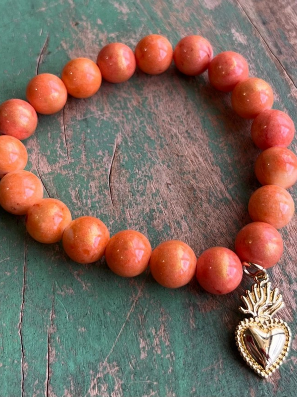 royal sacred heart orange bead bracelet