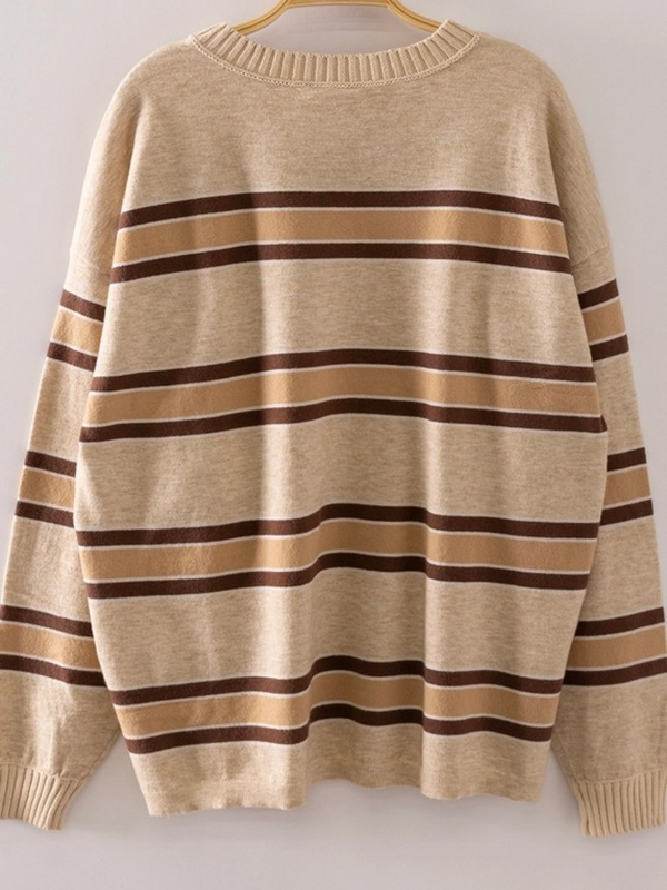 oatmeal contrast striped ribbed crewneck