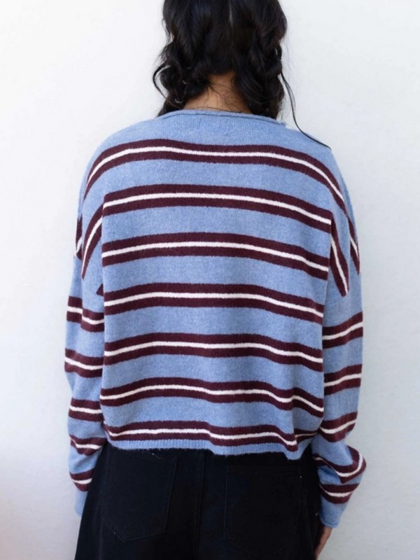 dusty blue varsity stripe cardigan