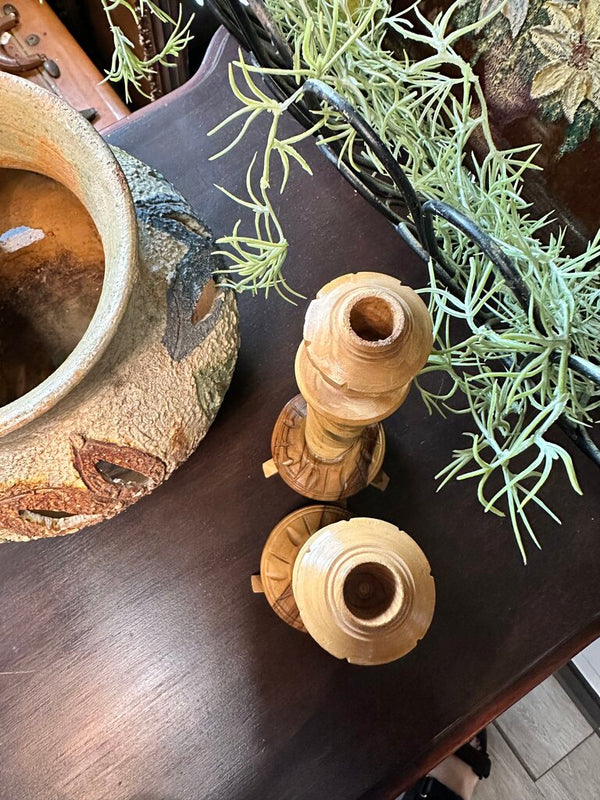 Hand Carved Wooden Candleholders