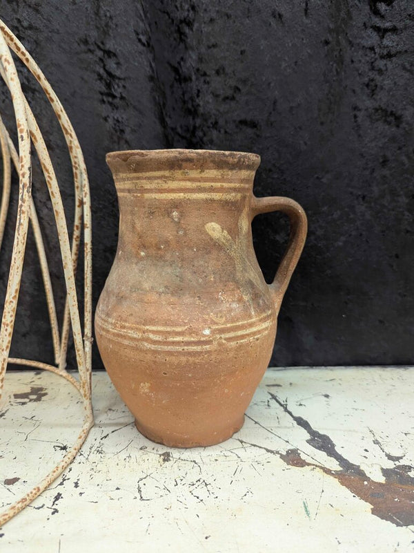 Vintage French redware pottery with handle 9"H