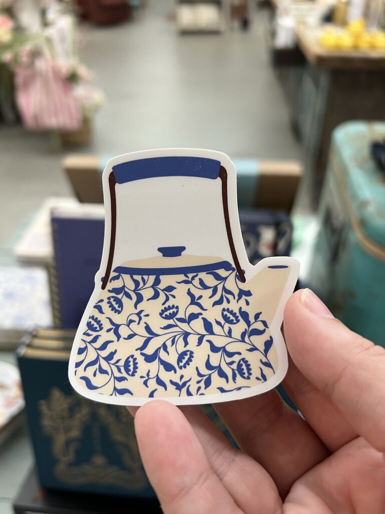 blue and cream floral teapot sticker