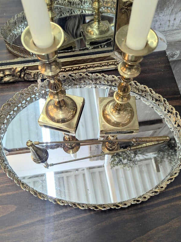 Vintage brass mirror tray 13" x 10"