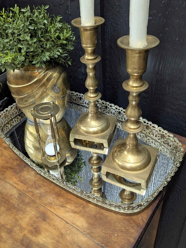 Vintage oval brass mirror tray 16" x 10"