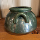 Aged Olive Dripped Glazed Pottery Kettle