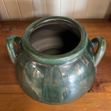 Aged Olive Dripped Glazed Pottery Kettle