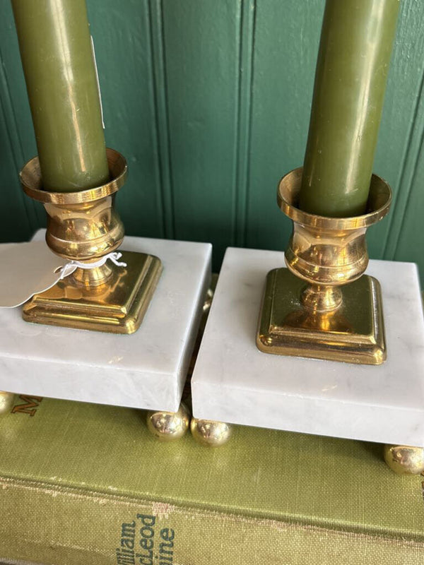 Pair of Vintage Marble Brass Candleholders