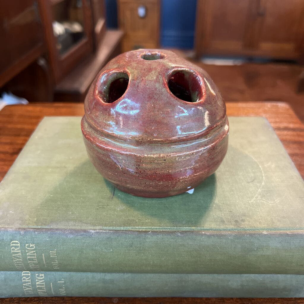 Handmade Pottery Flower Frog - Rust