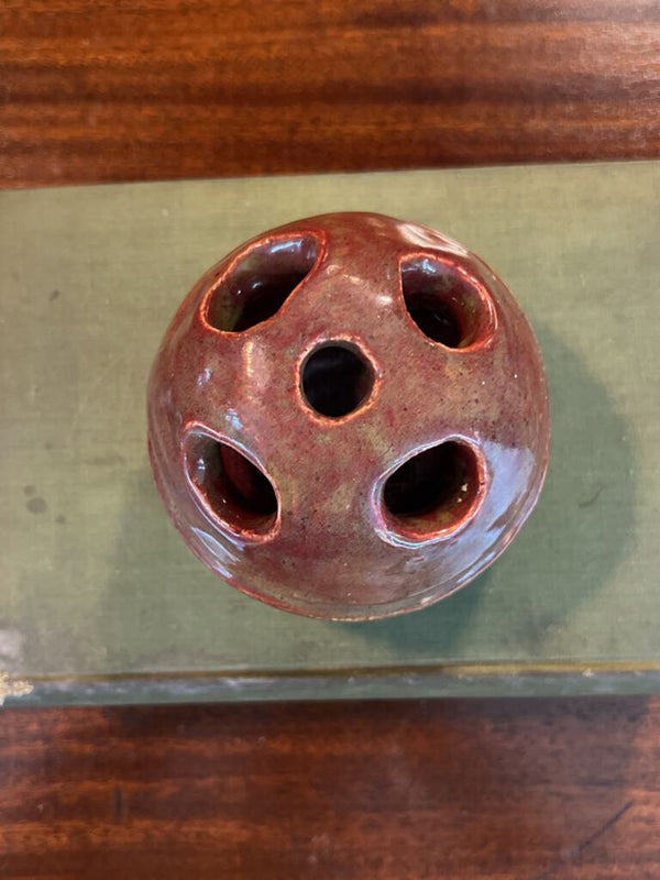 Handmade Pottery Flower Frog - Rust
