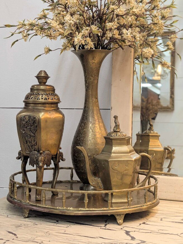 Vintage brass footed tray with sides 11"W x 9"D x 2-1/2"H