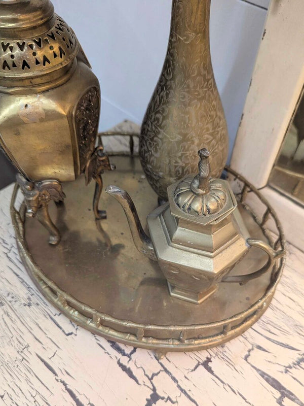 Vintage brass footed tray with sides 11"W x 9"D x 2-1/2"H