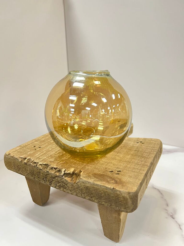 4" amber luster glass ball vase