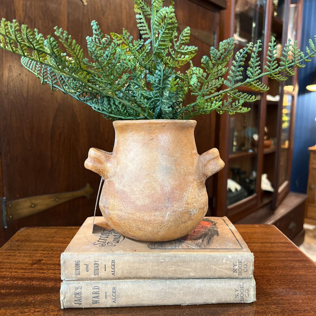 Handmade red clay pottery - handled vessel