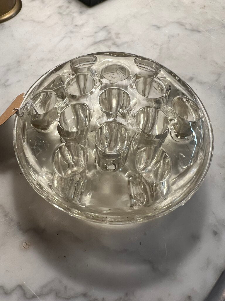 Hefty glass flower frog with edge