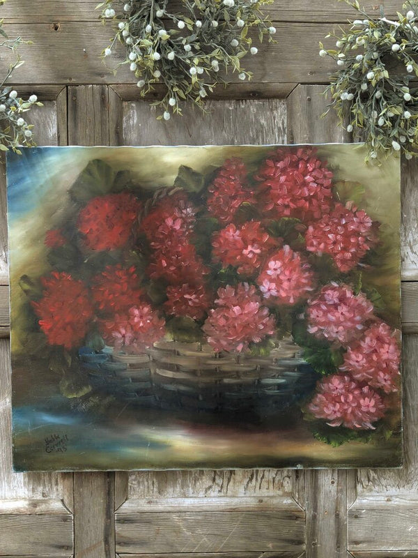 Vintage floral painting on canvas 20" x 24" signed