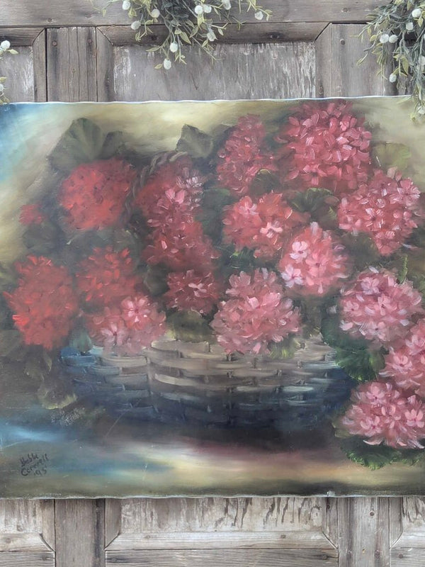 Vintage floral painting on canvas 20" x 24" signed
