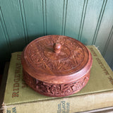 Circular Wooden Carved Trinket Box with Lid