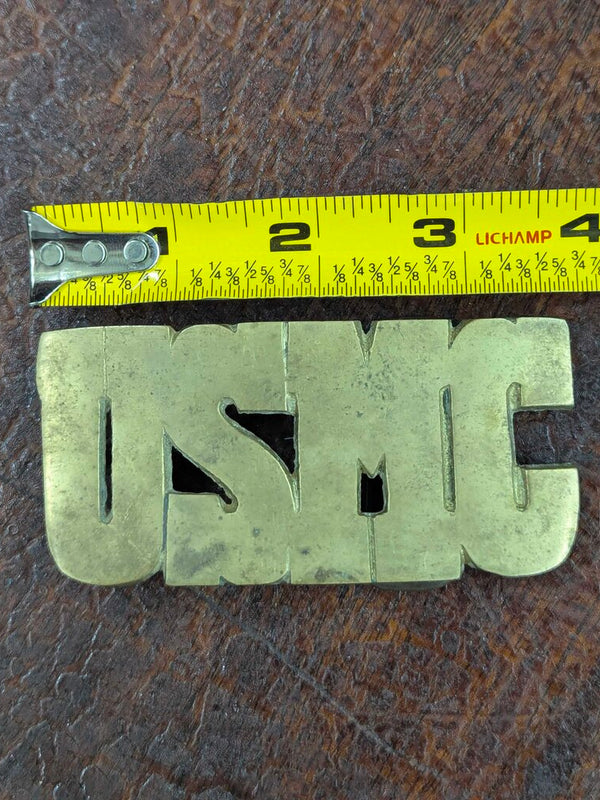 Vintage solid brass USMC belt buckle 4"L