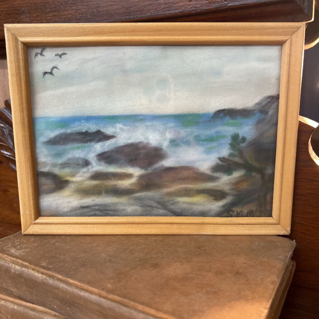 Rocky Coastline Oil Pastel Art Piece