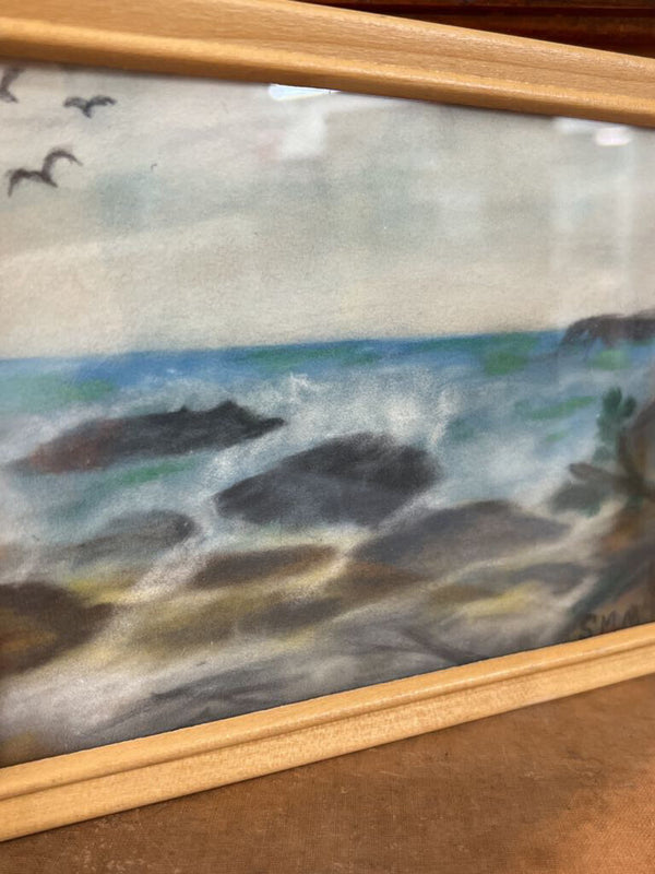 Rocky Coastline Oil Pastel Art Piece
