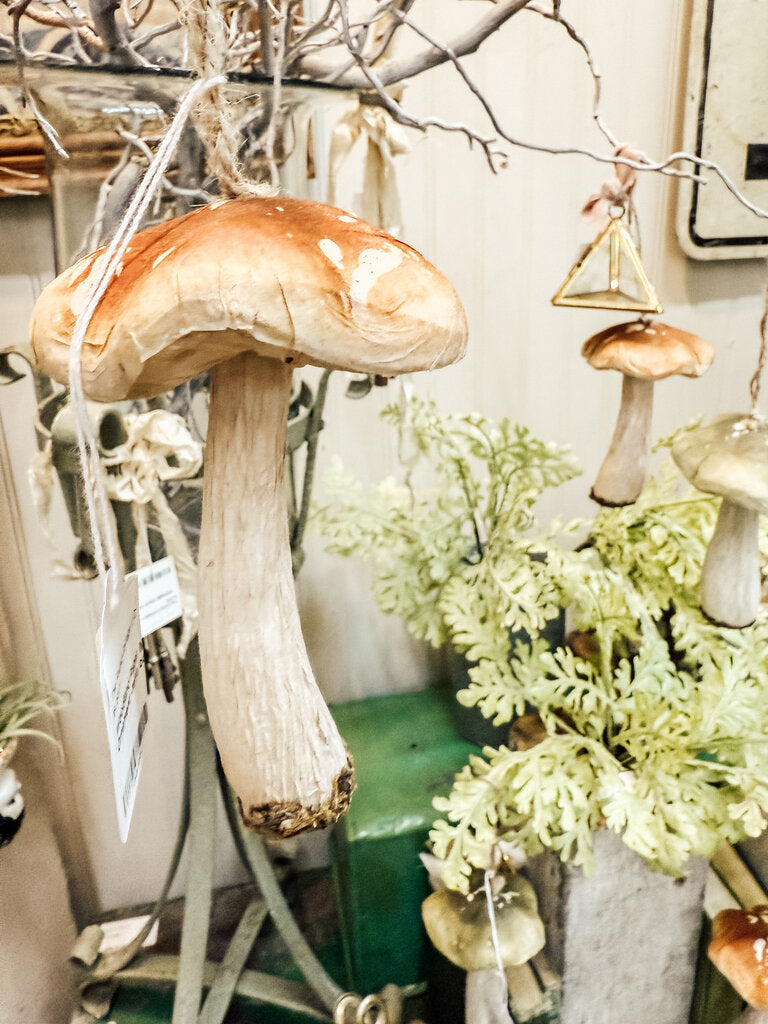 Woodland Paper Mache Mushroom Ornament -terra cotta