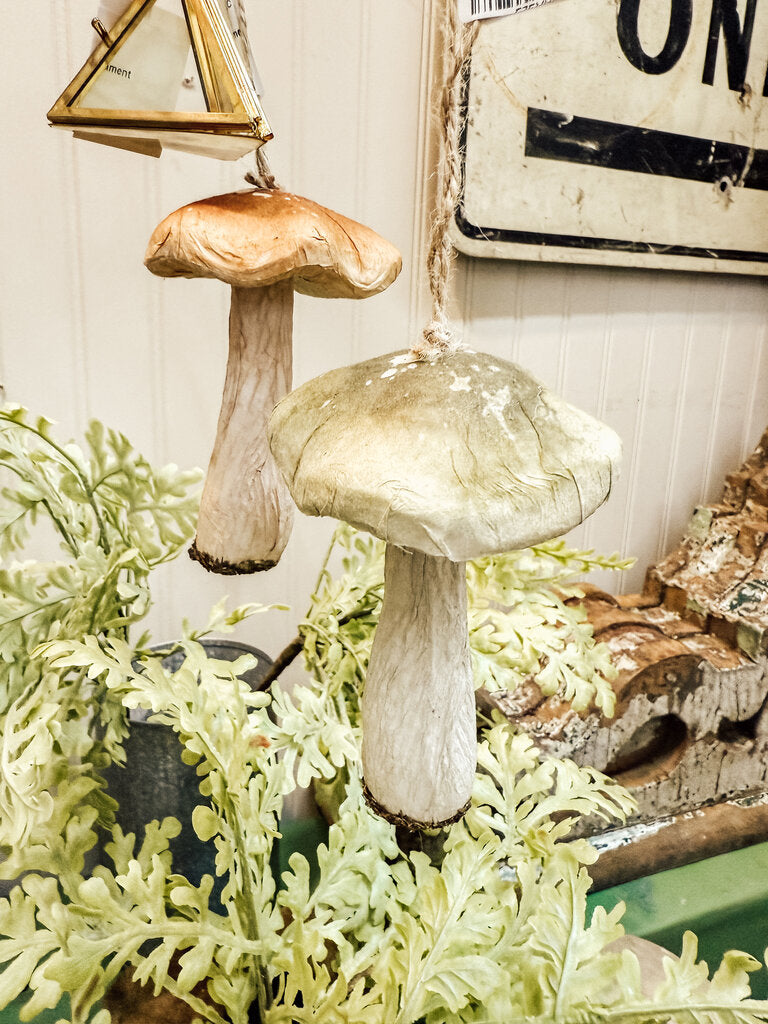 Woodland Paper Mache Mushroom Ornament - light green