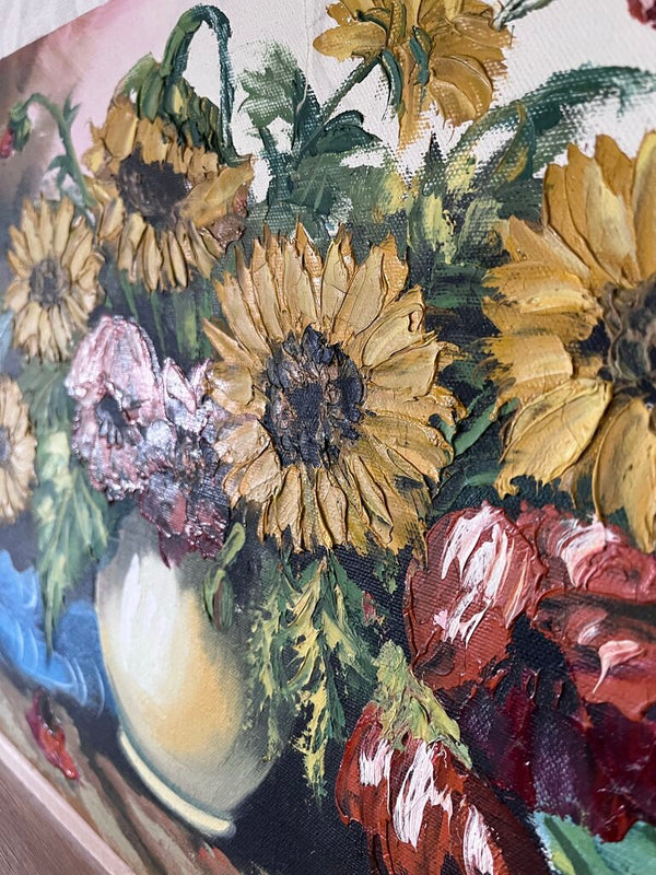 16"x12" yellow and orange floral art on canvas