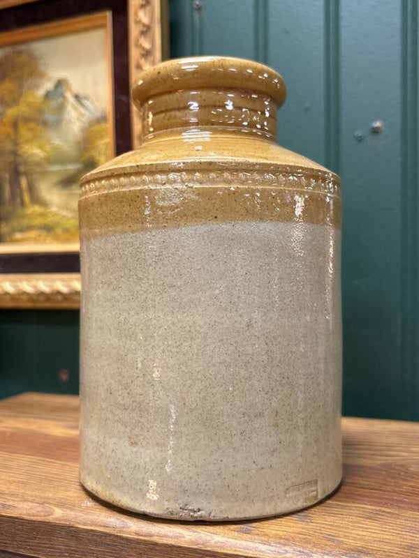 Two Tone Antique Stoneware Oyster Crock - Beige & Mustard Yellow