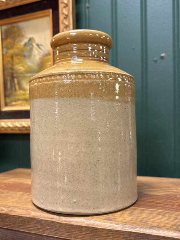 Two Tone Antique Stoneware Oyster Crock - Beige & Mustard Yellow