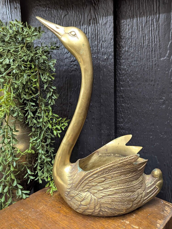 Vintage brass swan planter 10"W x 14"H