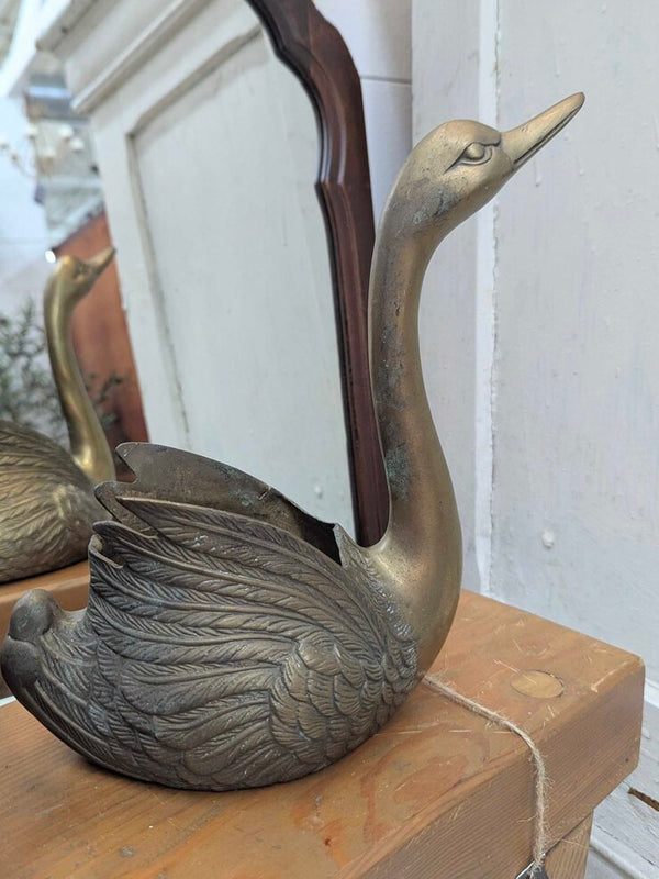 Vintage brass swan planter 10-1/2"W x 10-1/2"H, India