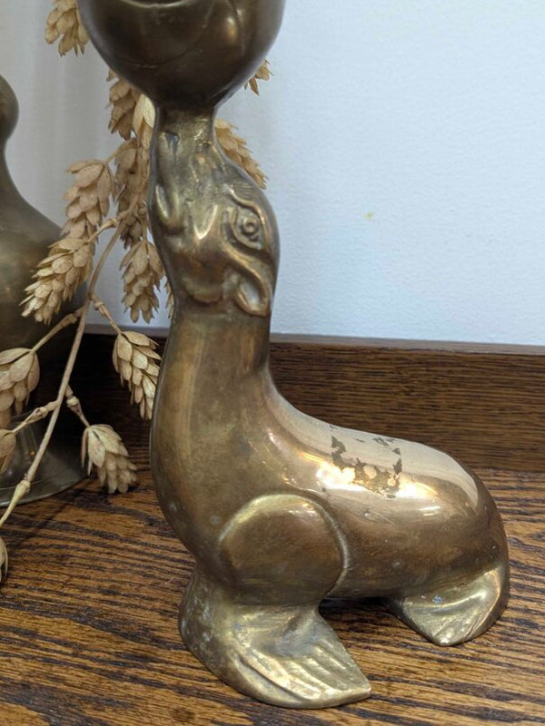 Vintage solid brass seal with ball 9"H x 5"W