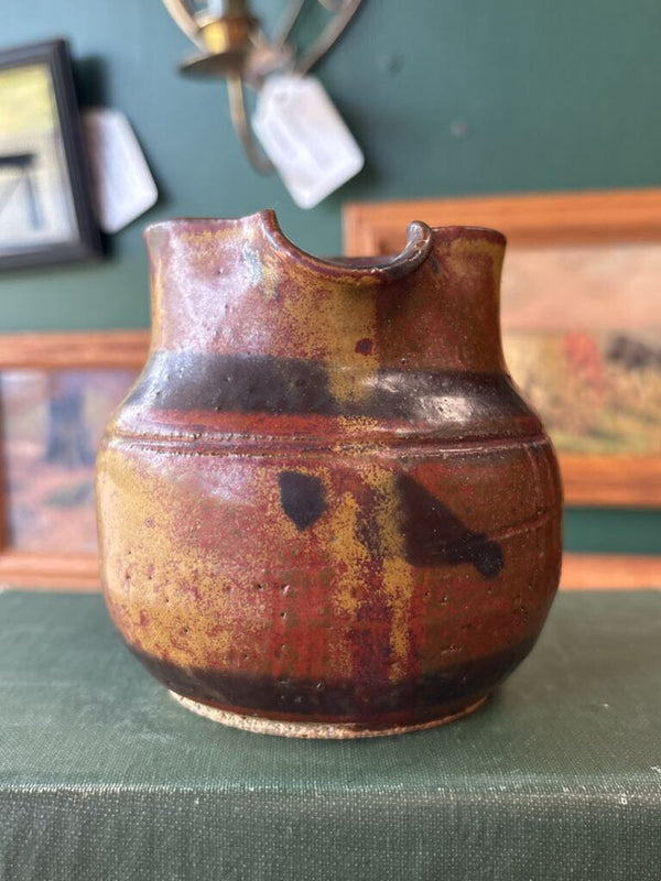 Handmade Pottery Pitcher - Red, Beige, & Brown Glaze