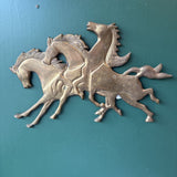 Vintage Solid Brass Running Horses Wall Hanging